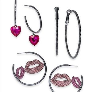 3-pc-Set Crystal Heart &Lips Hoop Earrings